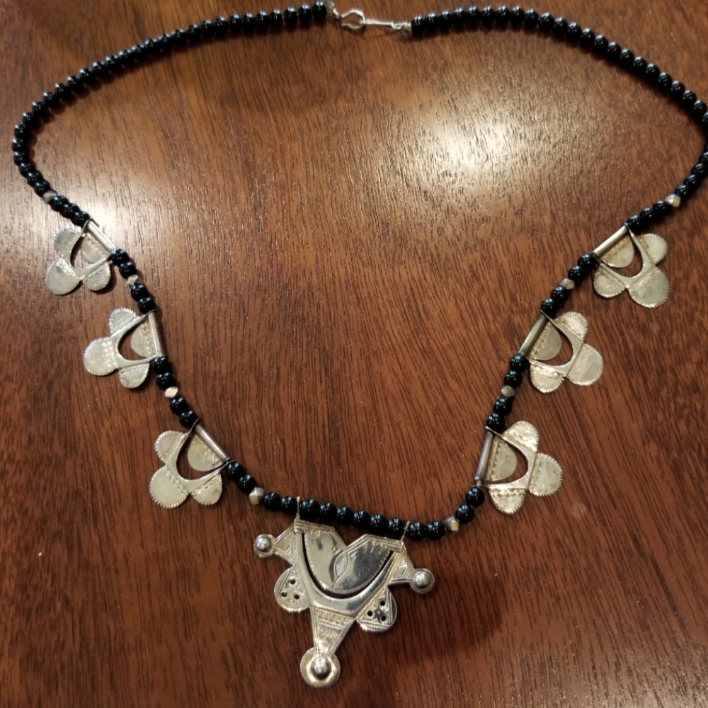 Sterling with black beads necklace